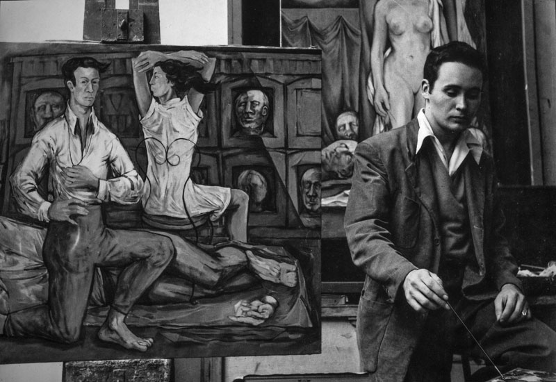 Robert Clark painting at the Art Institute of Chicago, which he attended from 1949-1953 PHOTOGRAPHER UNKNOWN. IMAGE COURTESY OF THE ARTIST
