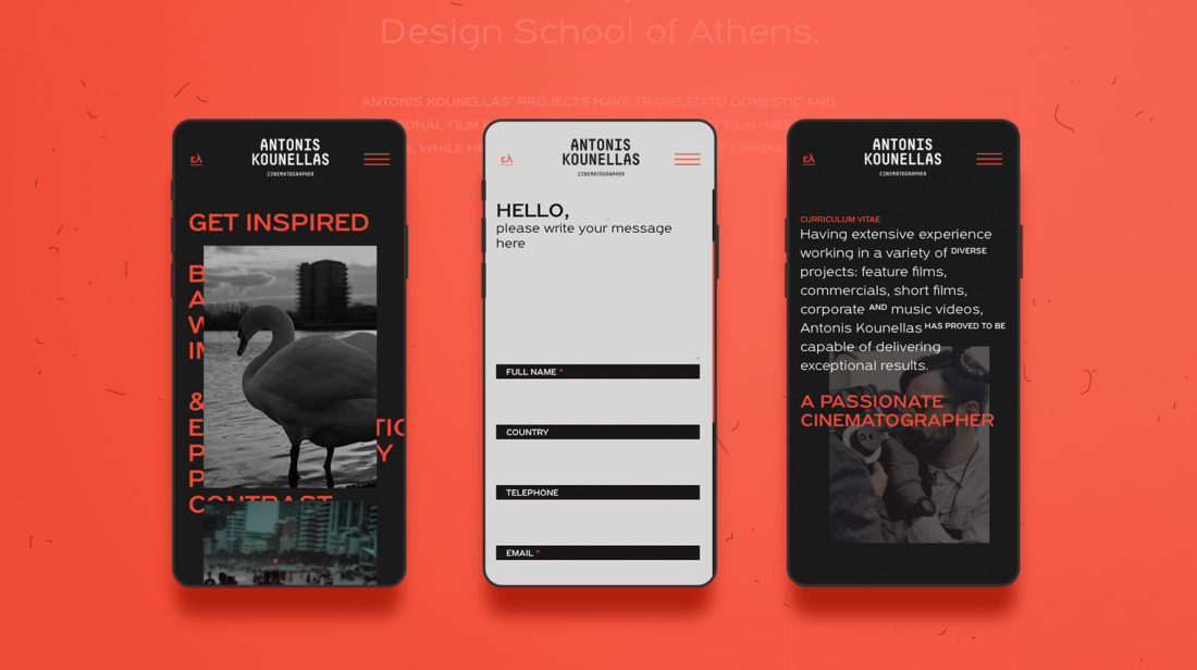 European Design Awards, Gold 2020. Digital, promotional site: Antonis Kounellas by Kommigraphics Design Studio.