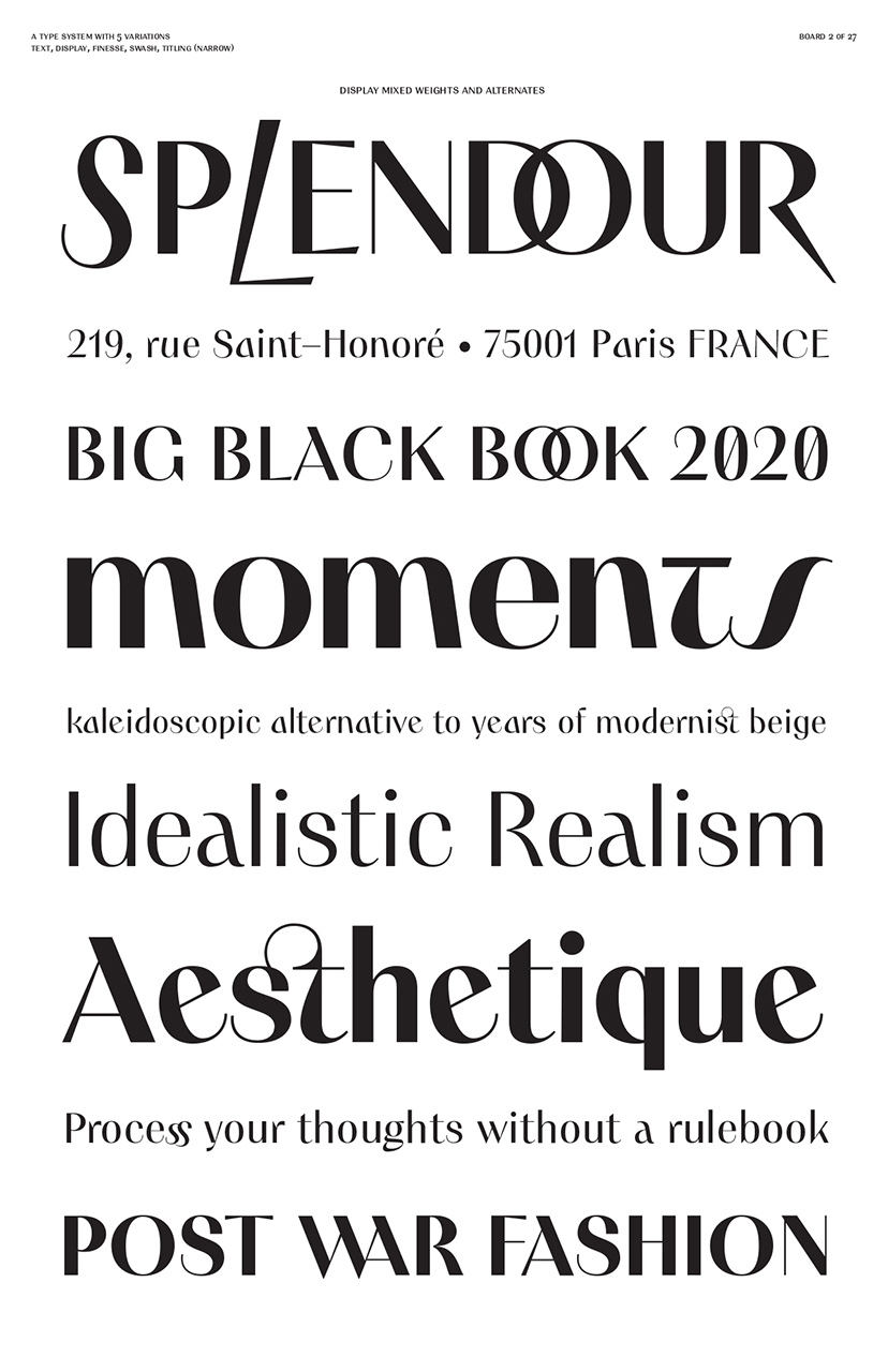 Marlet is an inspiring set of typographic elements based on a minimal and simplistic approach to elegance. This type system is made for timeless elegance through numerous combinations diverting from passing trends in type design. Inspiration came from the roaring 20s and 30s, decades that embraced women’s independence both socially and politically.