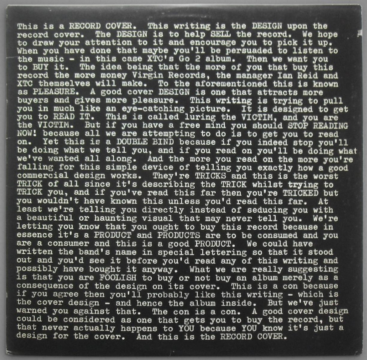 "Hipgnosis, cover for Go 2 by XTC, 1978" via Twitter@michaelbierut