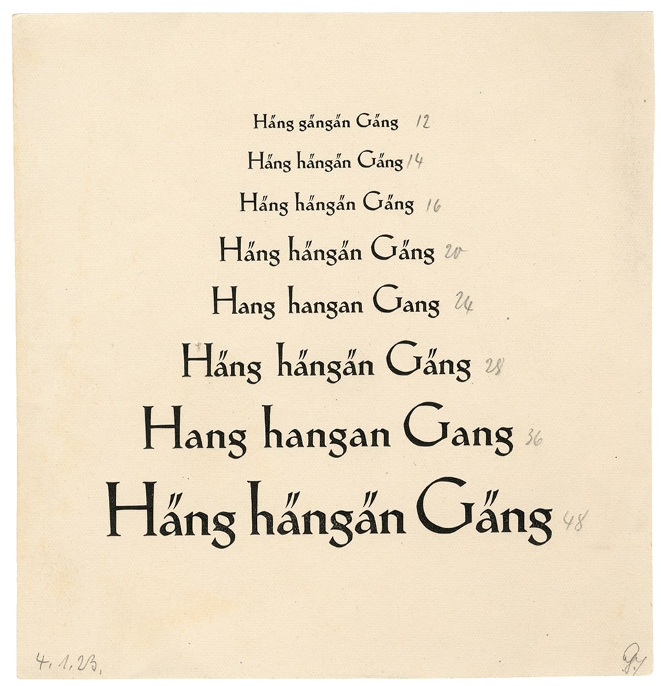 "The custom fonts are inspired by Koch-Antiqua seen here, which was published by Gebr. Klingspor in 1927 and designed by its namesake Rudolf Koch." Credits: Klingspor Museum, Offenbach